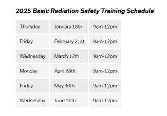 2025 Basic Radiation Safety Schedule