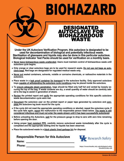 Autoclave Designated for Biohazardous Waste Sign