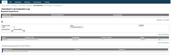 scishield lab inspections page