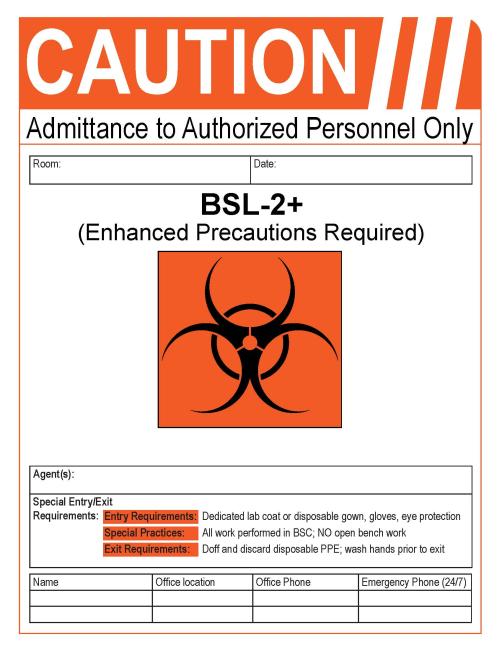 BSL2+ Enhanced Precautions Door Sign